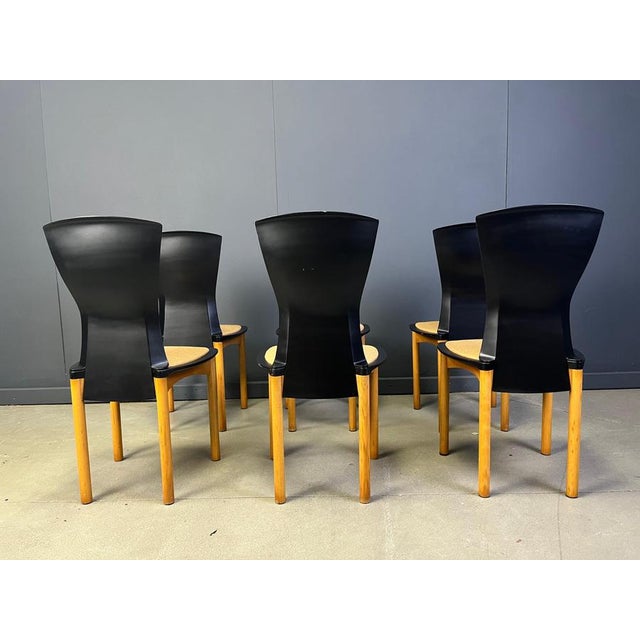 Black Vintage Pelope Dining Chairs by Francesco Binfarè for Cassina, 1990s, Set of 6 For Sale - Image 8 of 16