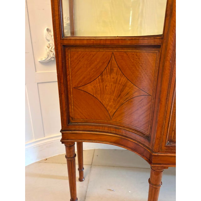 Antique Victorian Satinwood Inlaid Bow Front Display Cabinet, 1890 For Sale - Image 15 of 18