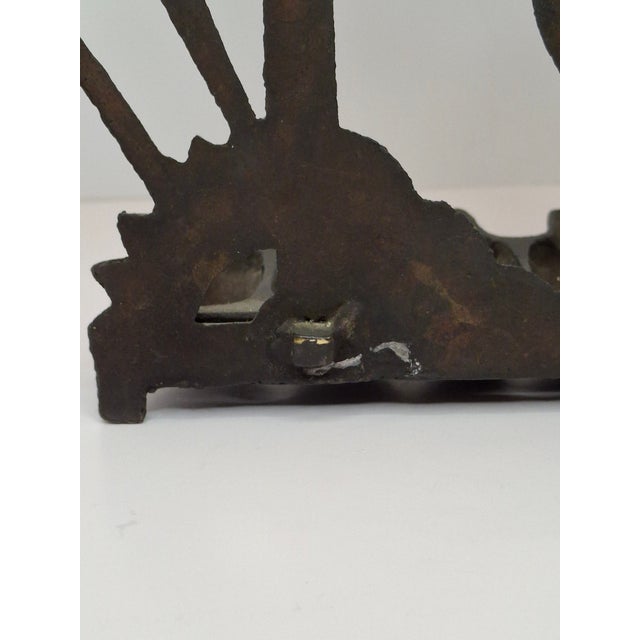 Antique 19thC Polish Brass Bench Menorah Hanukkah Lamp Lions Crown Decalogue For Sale - Image 12 of 15