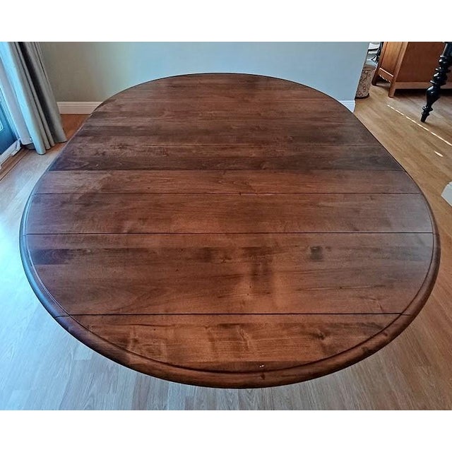 Ethan Allen Refinished Round Dining Table With Iron Metal Base & Leaf