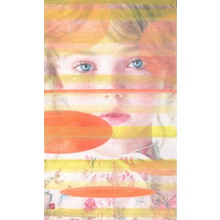 Blind Portrait II by Seungeun Suh | Eastern Watercolor, Acrylic, Oil on Hanji of a girl's face with colorful overlays For Sale
