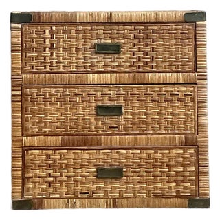 Vintage Coastal Wrapped Rattan Chest of Drawers For Sale