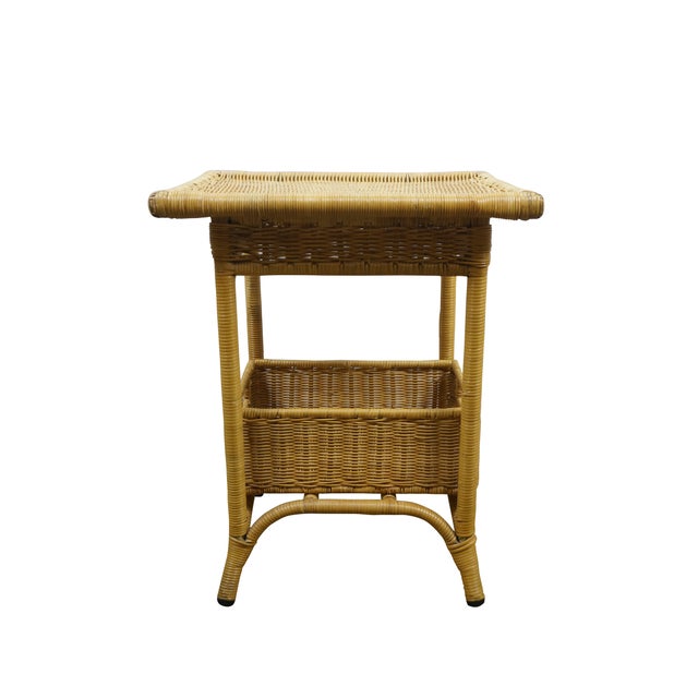 Rustic Vintage Wicker Tiered Side Accent End Table With Basket Insert For Sale - Image 3 of 12