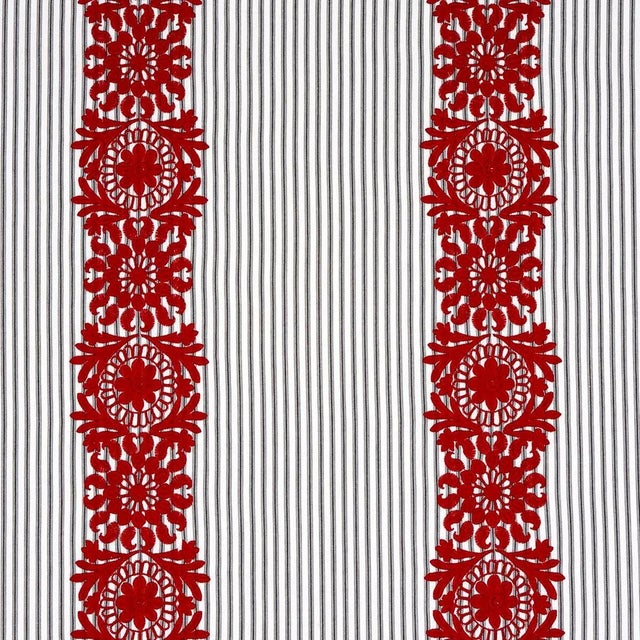 Schumacher Joelle Stripe Fabric, Red on Black For Sale