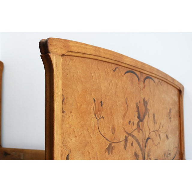 Antique Art Nouveau Bed with Inlaid Marquetry Decorative Floral Design, 1890s For Sale - Image 5 of 16