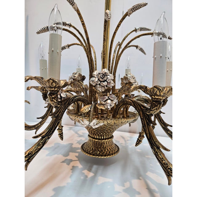 Hollywood Regency Hollywood Regency Twelve Light Brass Wheat Sheaf Chandelier For Sale - Image 3 of 8