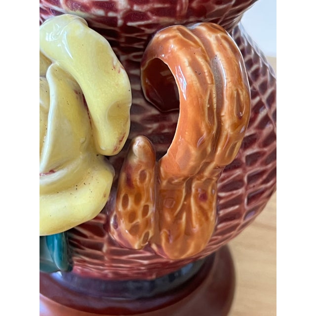 Vintage Barbotine Table Lamp With Wicker Shade For Sale - Image 9 of 12