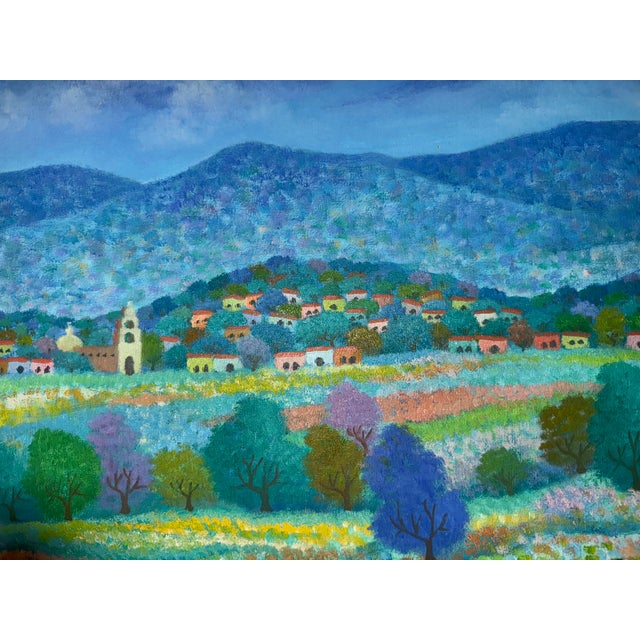 Mexican Late 20th Century Landscape With Village Oil Painting by Aurelio Pescina For Sale - Image 3 of 8