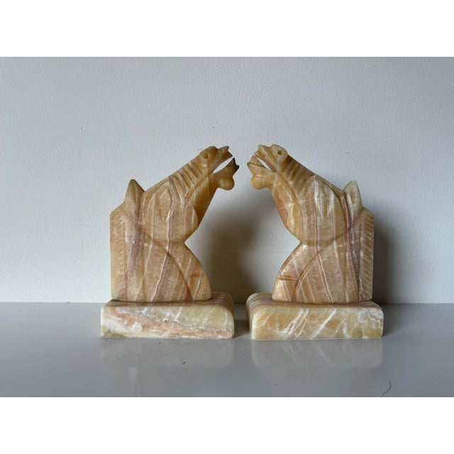 Mid-Century Modern Vintage Carved Marble Horse Head Bookends - a Pair For Sale - Image 3 of 11