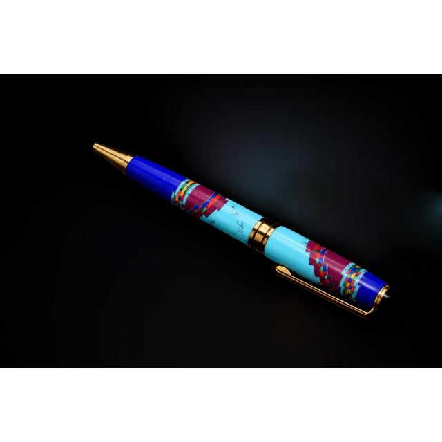 Blue David Rosales Gemstone Pen Southwest Turquoise Ruby Lapis Finely Crafted For Sale - Image 8 of 9