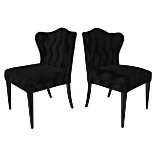 Black Mohair Wingback Chairs - A Pair For Sale