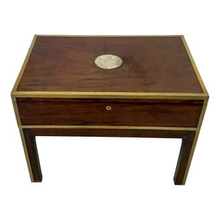 Antique Victorian Campaign Officers Brass Bound Mahogany Coffee Table, 1850 For Sale
