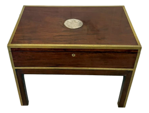 Antique Victorian Campaign Officers Brass Bound Mahogany Coffee Table, 1850
