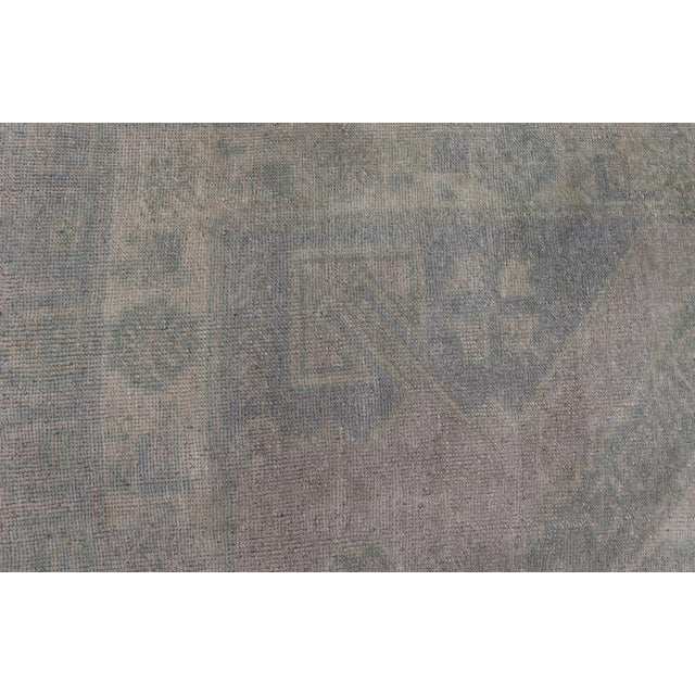 Muted Turkish Oushak Carpet With Two Diamond Medallions in Blue and Gray For Sale - Image 10 of 12