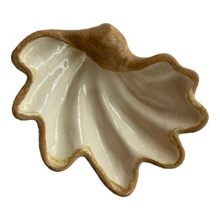 Vintage Mid-Century Ceramic Clam Shell Dish For Sale