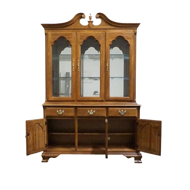 Wood Keller Furniture Solid Cherry Traditional Style 56" Buffet W. Lighted Display China Cabinet For Sale - Image 7 of 15