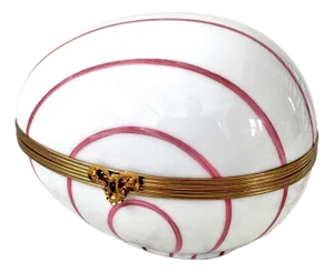 Limoges France Hand, Painted Pink and White Egg Box With Brass Closure