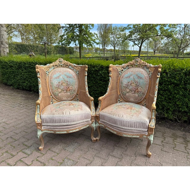 French 1940 French Louis XVI Pastel Beech Sofa Set - 7 Pc For Sale - Image 3 of 18
