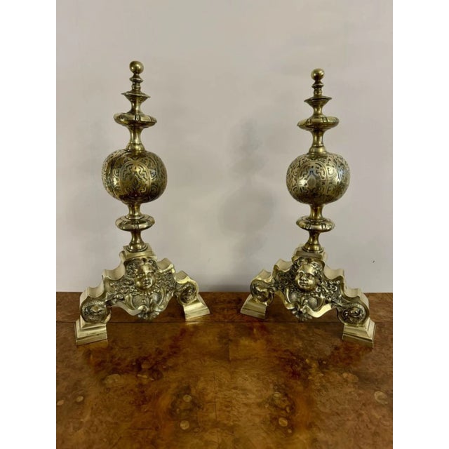 Victorian Ornate Brass Firedogs, 1880s, Set of 2 For Sale - Image 3 of 9
