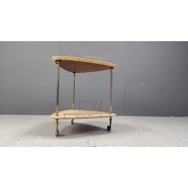 Italian Lacquered Goatskin / Parchment Serving Bar Cart attributed to Aldo Tura, 1960s For Sale - Image 6 of 10