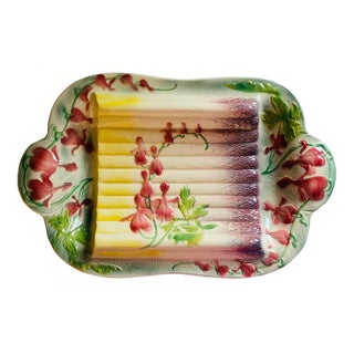 Antique 1930s St Clement French Majolica Asparagus Serving Platter For Sale