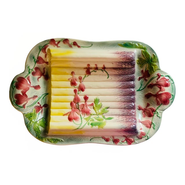 Antique 1930s St Clement French Majolica Asparagus Serving Platter For Sale