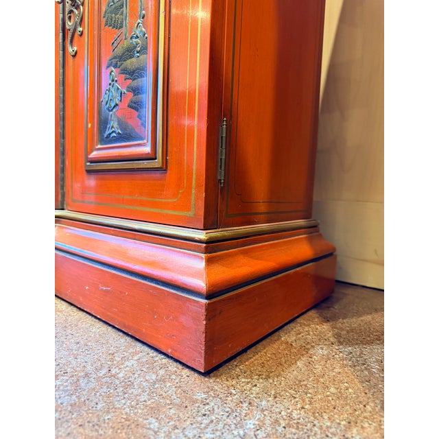 Late 20th Century Late 20th Century Karges Red Lacquer Chinoiserie Console Cabinet in the Dorothy Draper Style For Sale - Image 5 of 9