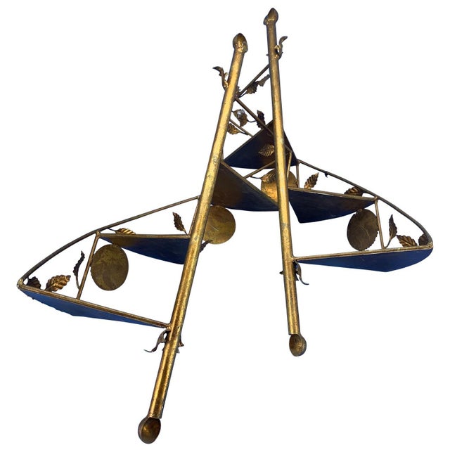 Metal Pair of Gilded Metal Spiral Staircase Wall-Mounted Shelves - 1970's For Sale - Image 7 of 12