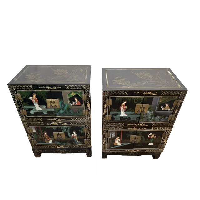 1950s Pair Mid Century Stacking Chinoiserie Bedside Cabinets Nightstands Six Pieces Chinese For Sale - Image 4 of 12