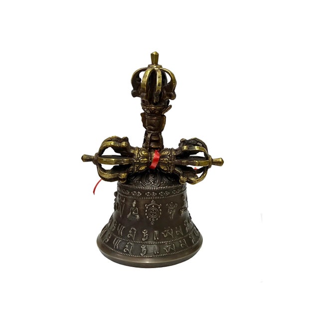 2020s Handmade Bronze Metal Tibetan Ritual Bell and Vajra Dorje Set For Sale - Image 5 of 5