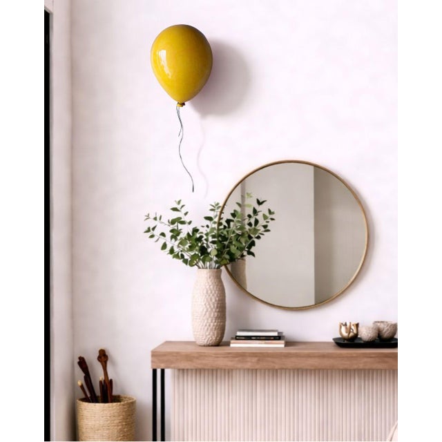 Contemporary Marigold Yellow Glossy Ceramic Balloon Sculpture by ArtArsouf -Contemporary Handmade, Medium Size For Sale - Image 3 of 15