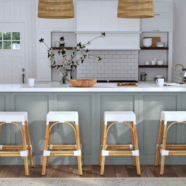 This white backless stool measures 30" high, so it sits at just the right height for your bar seating. It has an...