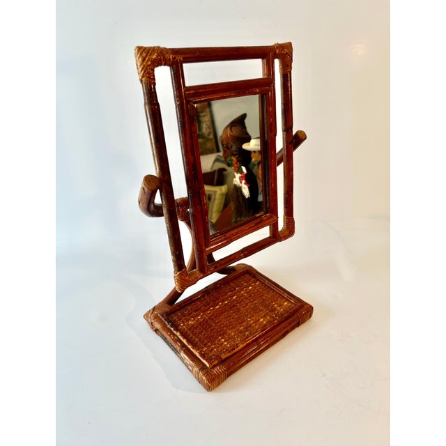 Rattan Table Mirror on Adjustable Base For Sale - Image 11 of 11
