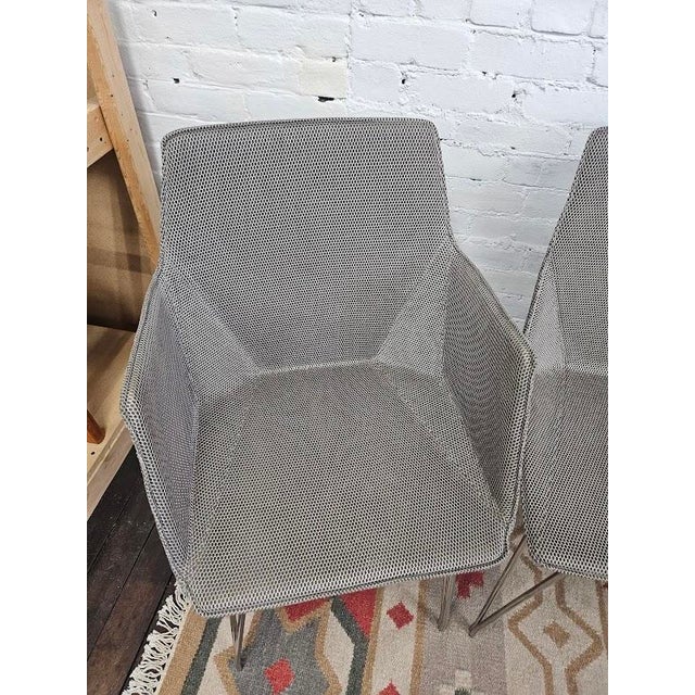 Ligne Roset Set of 4 Ligne Roset Dining Chairs – Stone Grey Mesh & Silver Legs For Sale - Image 4 of 6