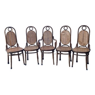 Thonet Atribute Benwood Long Johns' High Back Dining Chairs Set of 5 . For Sale