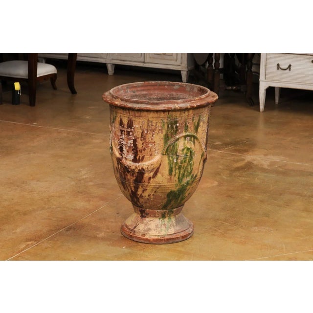 French Provincial Large French 19th Century Boisset Anduze Jar with Brown, Green Glaze and Swags For Sale - Image 3 of 12