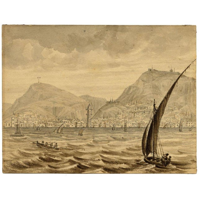 An original 1830s watercolour painting, Possibly James Holland OWS, Zante from the Harbour, Greece.This is a beautiful...