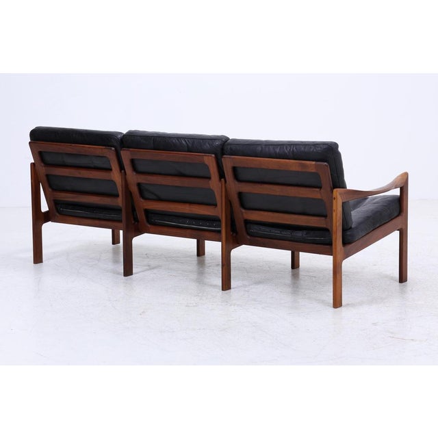 Black Mid-Century Leather and Teak Sofa by Illum Wikkelsø for Niels Eilersen / Musterring, 1960s For Sale - Image 8 of 18