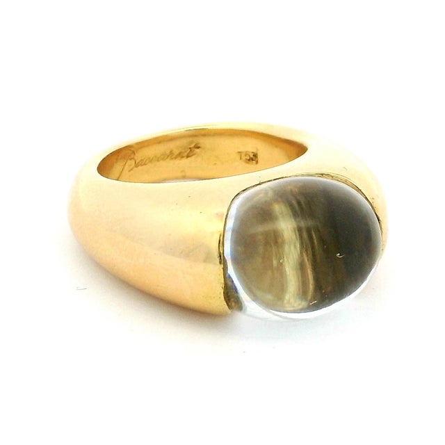 Metal Vintage Baccarat 18k Gold Crystal Dome Statement Ring, French Modernist, Size 6.5 For Sale - Image 7 of 13