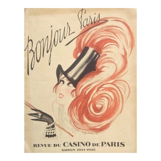 1925 Rare Rare French Art Deco Theater Cover Lithograph-Mistinguette by Gesmar For Sale
