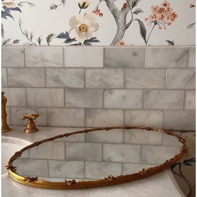 1930s Vintage Hollywood Regency Gold-Plated Mirrored Vanity Tray For Sale - Image 5 of 9