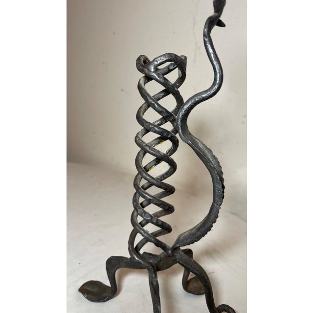Black Antique Hand Wrought Iron Serpent Candlestick Candle Stick Holder Sculpture For Sale - Image 8 of 14
