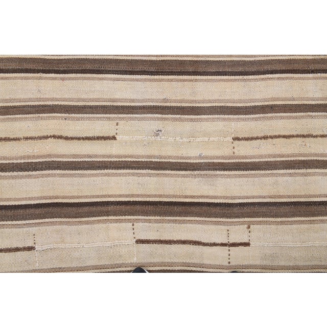 Vintage Turkish Hand-Knotted Wool Cotton Brown Kilim Runner Rug For Sale - Image 9 of 10