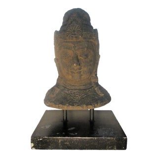 Antique Large Tibetan Stone Sculpture Depicting a Buddhist Bodhisattva Bust 25" For Sale