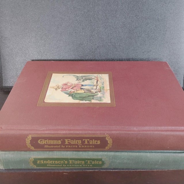 Traditional 1945 Grimm's & Andersen's Fairy Tales Illustrated Hardcover Cloth Two Volume Book Set For Sale - Image 3 of 9