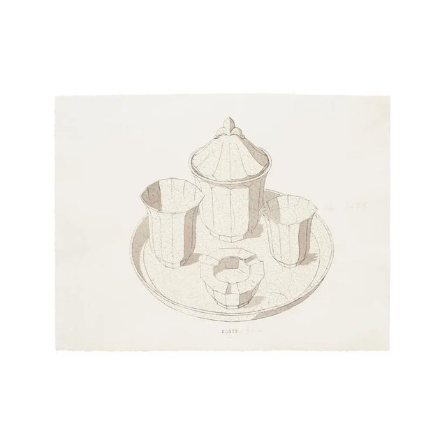 Porcelain service is an original china ink and watercolor drawing on ivory-colored paper realized by a French Anonymous...