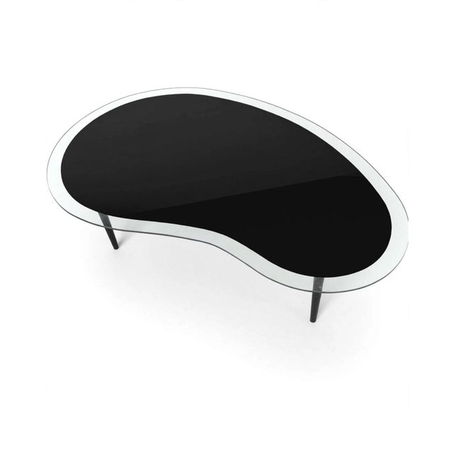 1980s Black and Clear Glass Kidney Coffee Table Postmodern Vintage Boomerang For Sale In Palm Springs - Image 6 of 8