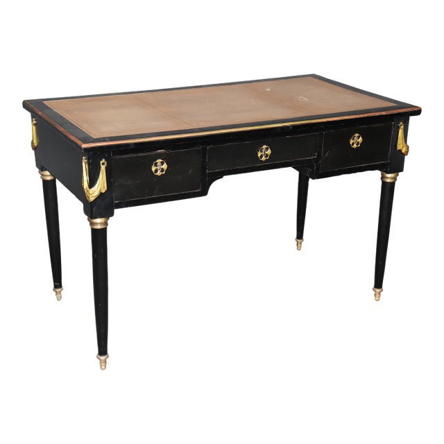 Maison Jansen Attributed Ebonized Leather Top Louis XVI Writing Desk For Sale