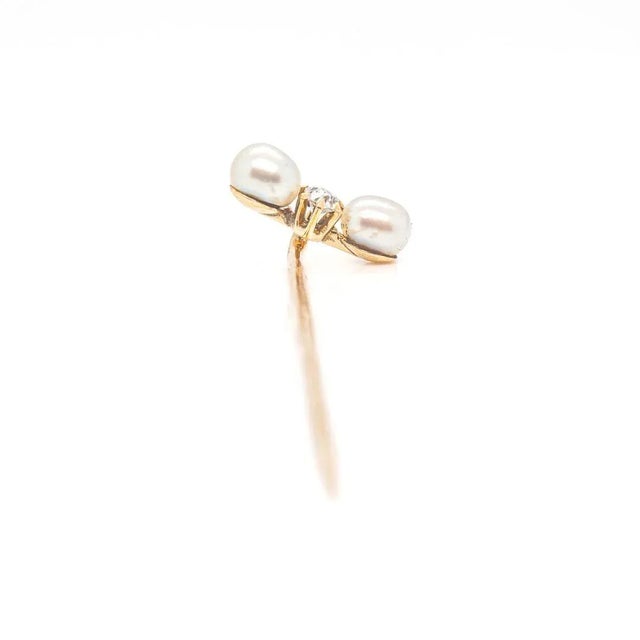 Vintage Antique Edwardian Diamond, Pearl, and Gold Stickpin For Sale - Image 4 of 12