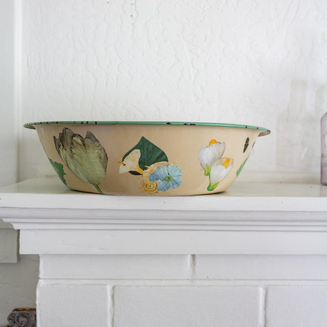Vintage Floral Decoupage Large Enamelware Bowl For Sale - Image 12 of 12